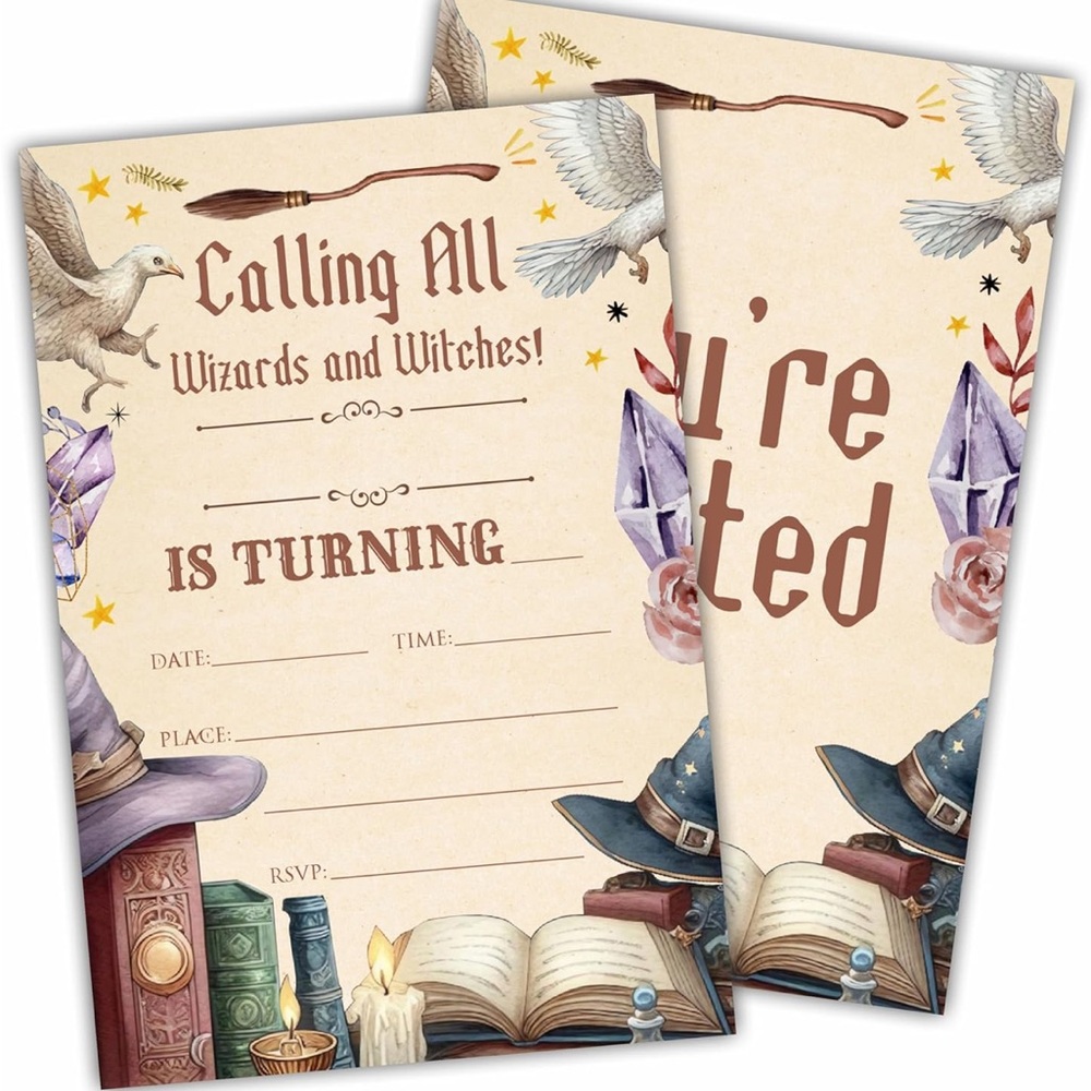 Magical Wizard Party Invitations - Cream and Brown